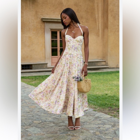 V Chapman The Carrie Set Cordoba Print Corset Top Midi Skirt Floral Size 0 - Picture 1 of 14